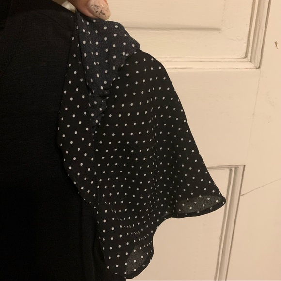 Cece Woman's High Neck Black T-Shirt with Ruffle Frill Polka Dot Sleeve XXS - Picture 9 of 10